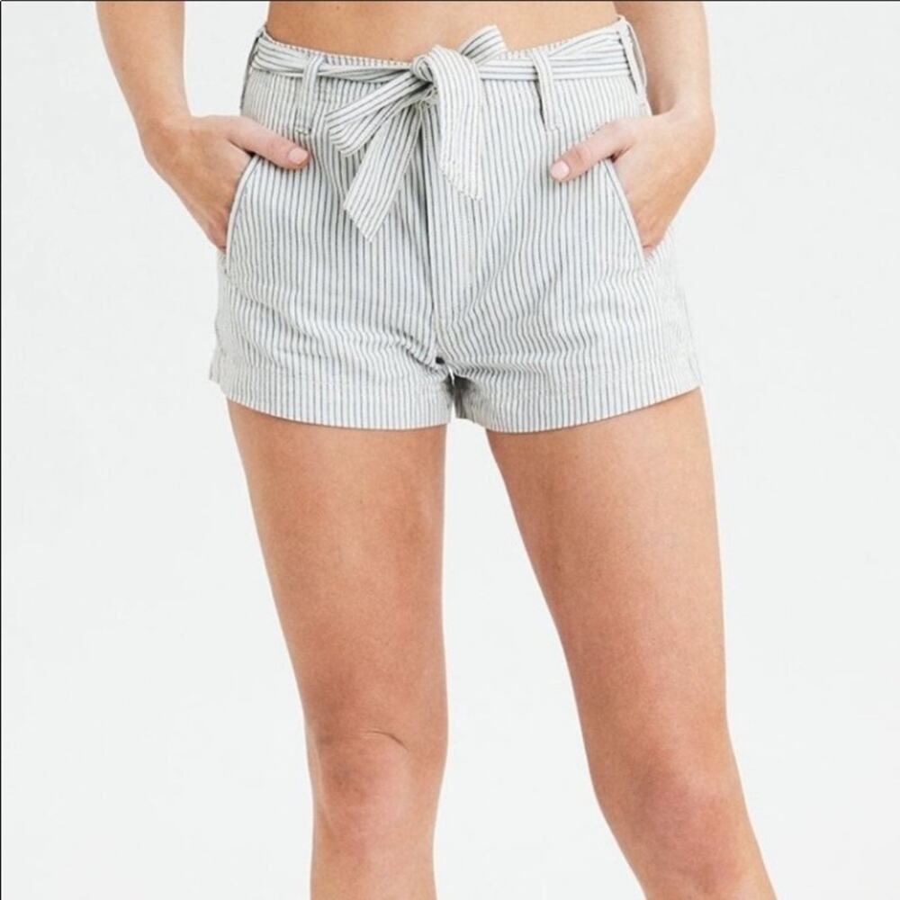 American Eagle Hi-Rise Striped Tie-Waist Shorts